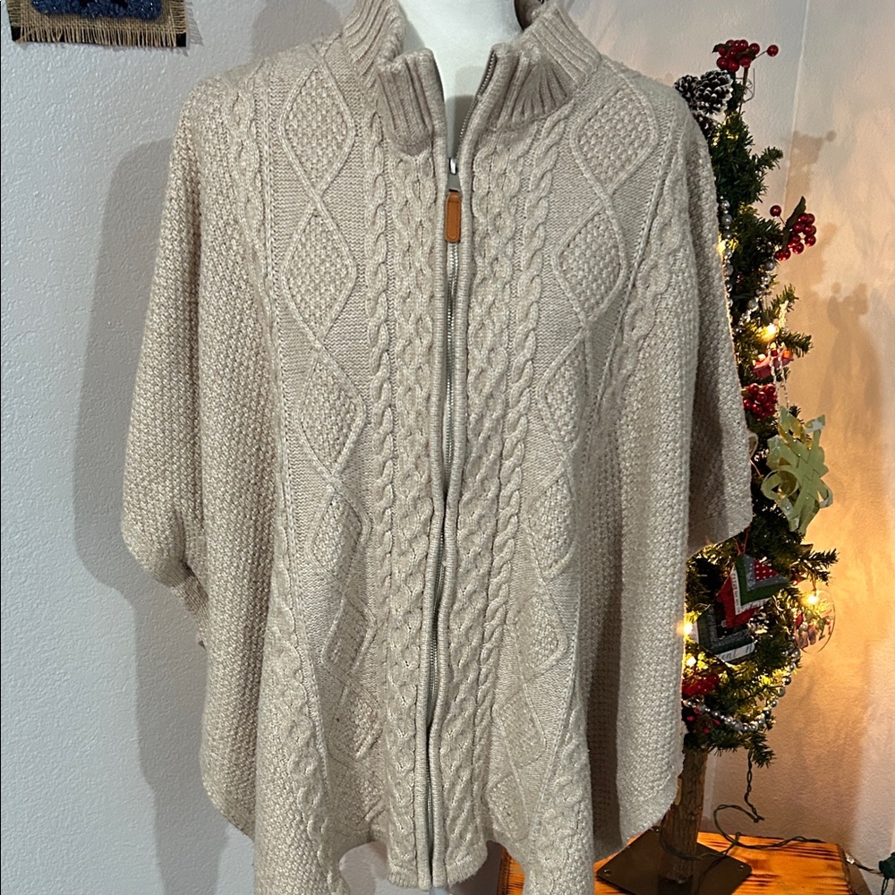 cupcakes & cashmere Cream Cable Knit Poncho or cape